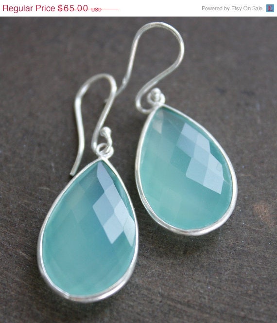 SALE 15 OFF SIlver Chalcedony Earrings - Aqua Chalcedony - Silver Filled, Teardrops, Summer Weddings