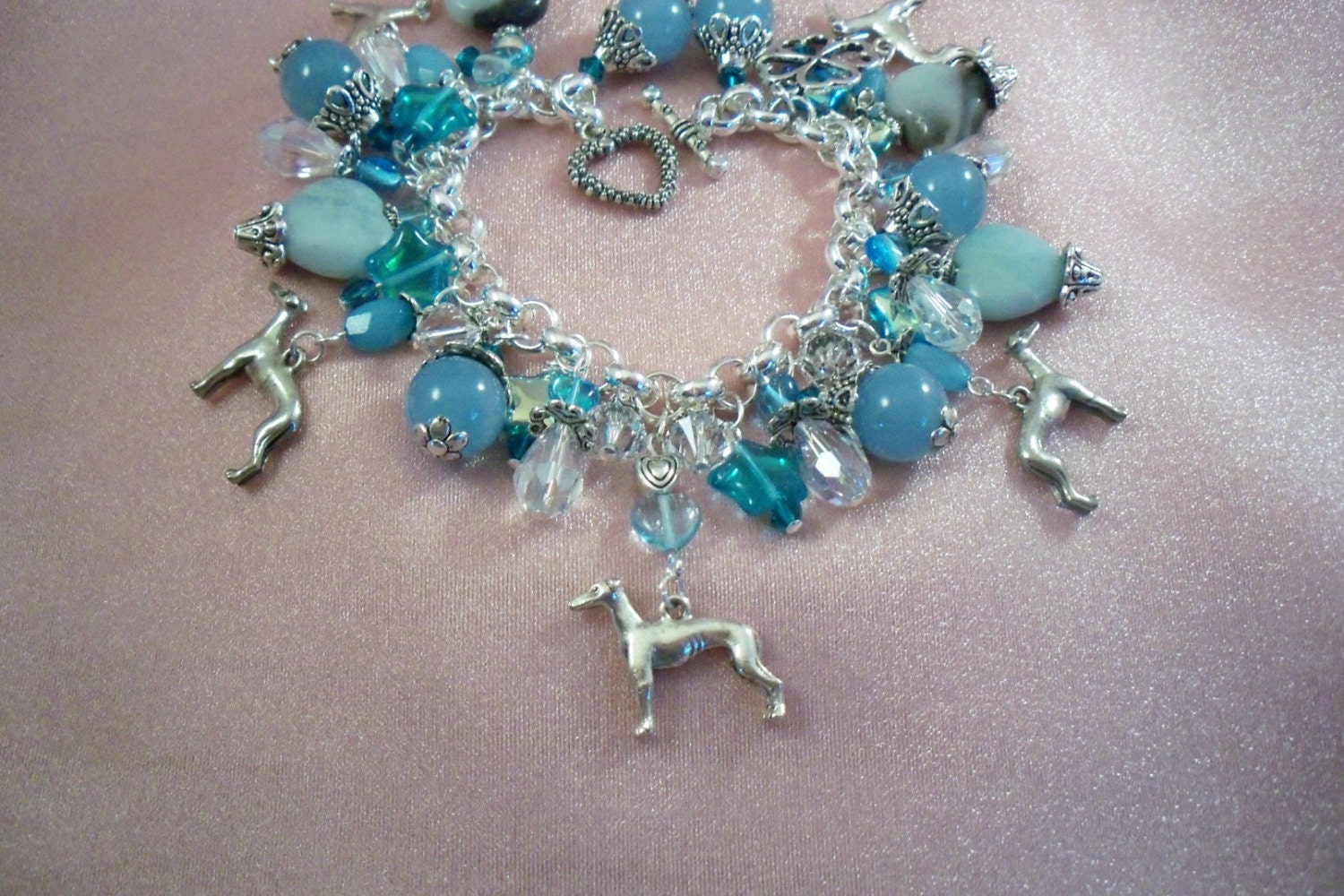 Greyhound - Whippet - Italian Greyhound -  f20 - Dog Themed  Charm Bracelet -  Jade -   FREE shipping