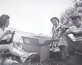 Photo Print of Vintage Photograph of Box Lunch with Mom Roadside Picnic 1940s Travel Road Trip Snapshot.