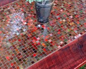 Dining Table, Mosaic Tile, Rustic Contemporary, Reclaimed Wood, Vintage Red Finish - Handmade