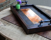 Serving Tray, Copper Centerpiece, Reclaimed Wood, Rustic Contemporary, Dark Brown Finish, 13 x 24 - Handmade