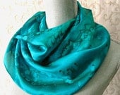 Hand Painted Silk Scarf in Shades of Emerald
