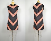 1960s dress / 60s Chevron Striped Dress / Arrow Dress