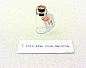 I Love You, message in a bottle, rustic, hand typed, pink and gold