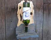 Bird Feeder Sculpted Pine and Rustic Slate With Wine Bottle