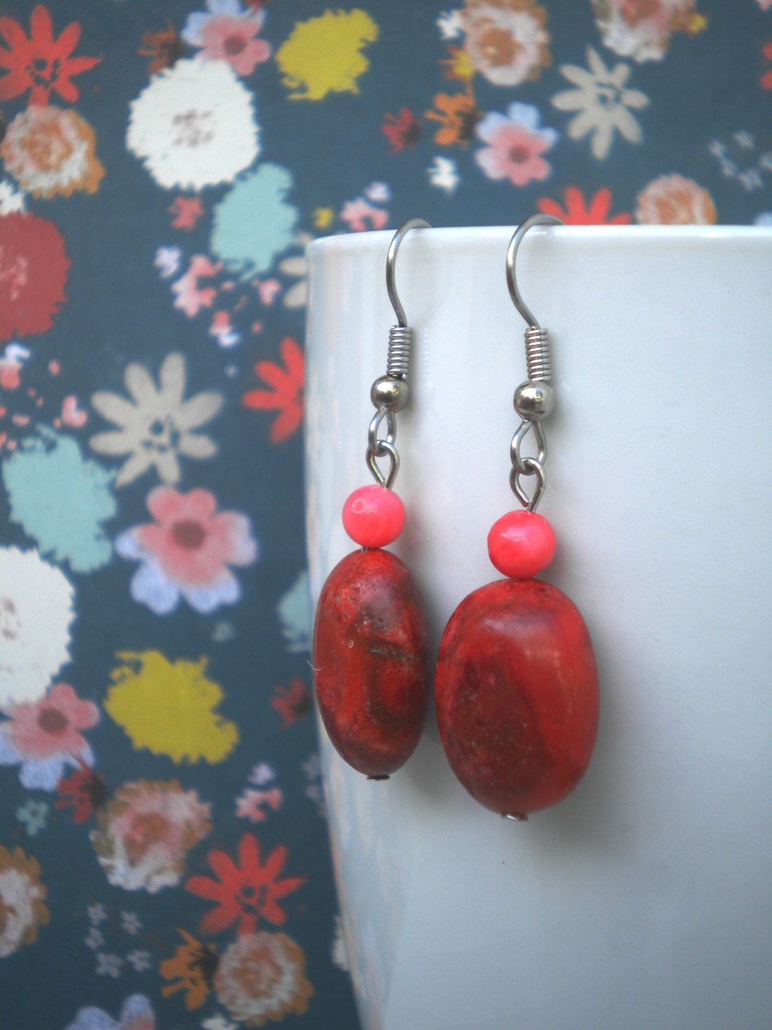 Red and Pink Lovely Ladybug Earrings