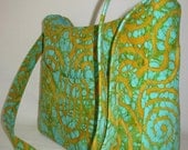 Katie Everyday Bag Adjustable Strap Quilted Cotton Batik Medium Turquoise Blue Green
