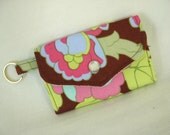Card Case Key Ring Tri Fold Amy Butler Fabric Blue Pink Green Brown Floral