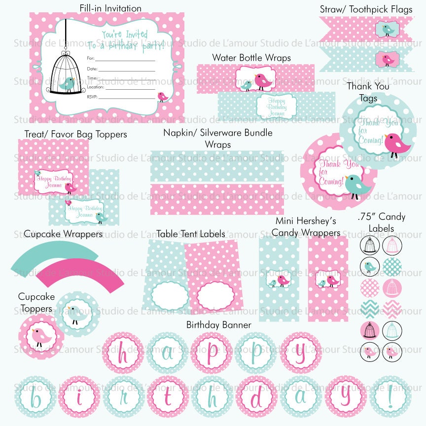 PRINTABLE Bird Theme Birthday/ Baby Shower DIY Party Package Il_570xn