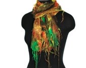 Nuno Felted Scarf Earthy Multicolor Hand Dyed Merino Baby Alpaca Silk Gauze Scarf Felt Shawl OOAK