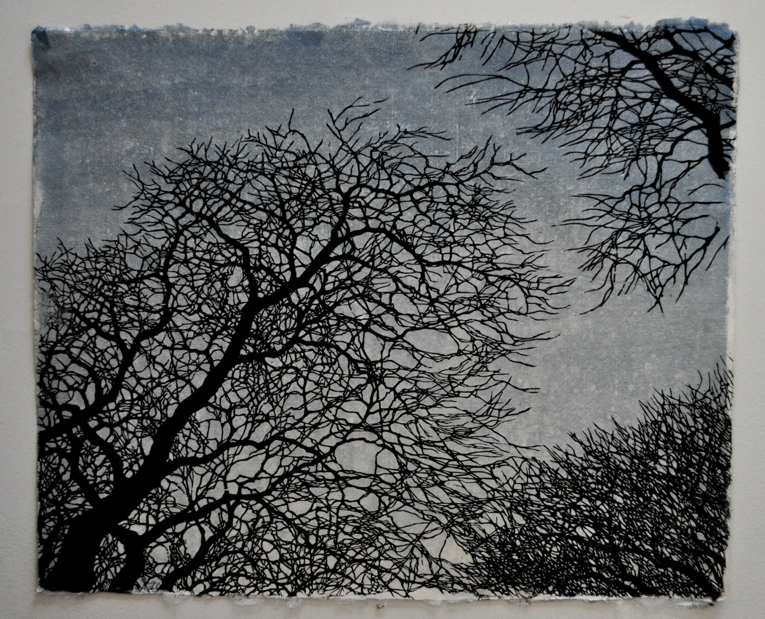 Tree No. 12 Woodblock Print Blue - Award Winner