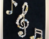 Vintage Jewelry Collage Sculpture Allegro Music Trio Decorative Art