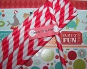Paper Straws 40 Red/White Stripe Straws   "Free Custom Worded Straw Flags" Fast Shipping