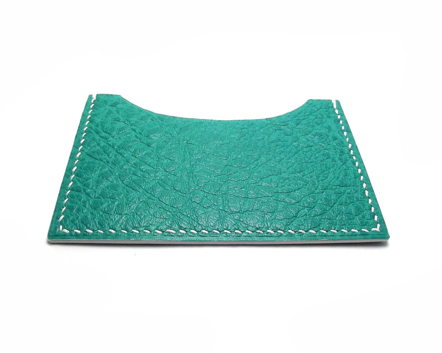 1 Left - Neon Aqua Mint Leather Card Holder, Horizontal, Slim, Card Case, Business Card Holder, Minimalist Wallet