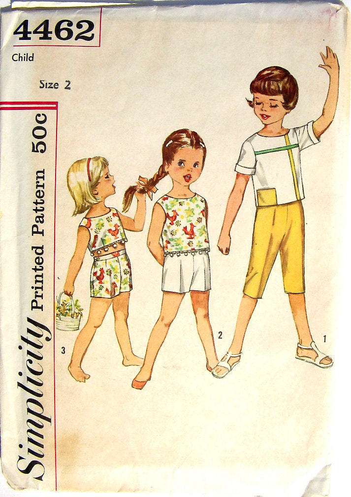 Vintage 60s Girls Childs Clothes Pattern Top Shorts Pants size 2 Simplicity 4462