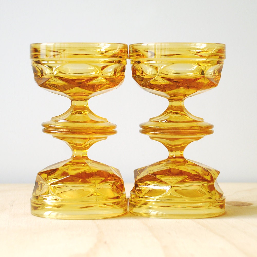 Vintage Amber Glass Sherbet Glasses Set of 4