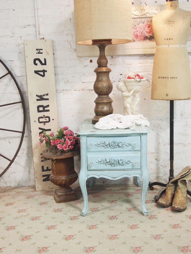 SOLDPainted Cottage Chic Shabby Aqua Romantic French Lamp Table ENT07