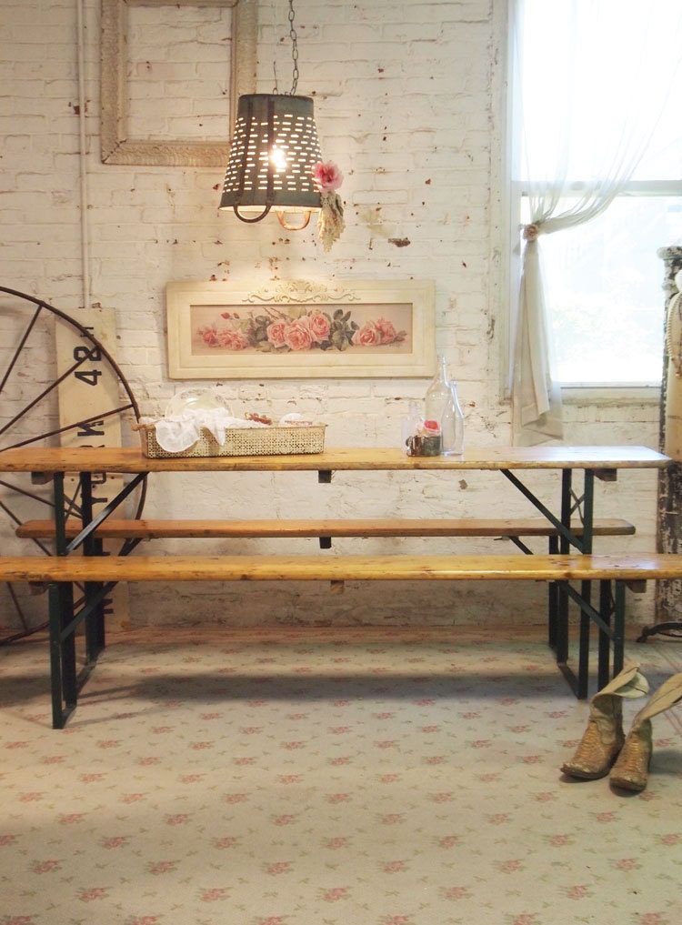 Painted Cottage Chic Shabby Farmhouse Beer Garden Table and Benches