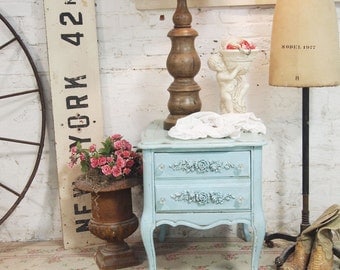 SOLDPainted Cottage Chic Shabby Aqua Romantic French Lamp Table ENT07