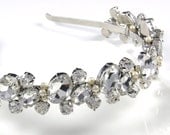 Anne - Wedding Crystal and Pearl Head Band, Wedding head piece, Bridal Side Tiara, Vintage, Victorian