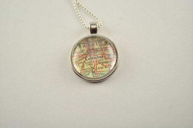 Map Pendant Necklace from Vintage Atlas COLUMBUS Ohio