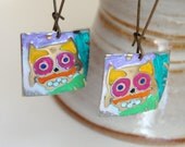 Painted Owl Earrings Woodland Owl Earrings Whimsical Turquoise Purple Pink Blue Yellow Orange Owl Jewelry Earrings Teacher Gift