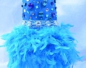 Swarovski Crystal & Rhinestone Satin Feather Harness Dog Dress - Wedding - Turquoise