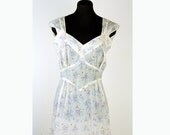 1930s nightgown, floral nightgown, rayon nightgown, blue pink, Size M