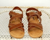 Vintage leather sandals, strappy sandals, brown caramel color, rubber sole, Made in Brazil, Size 6.5 M