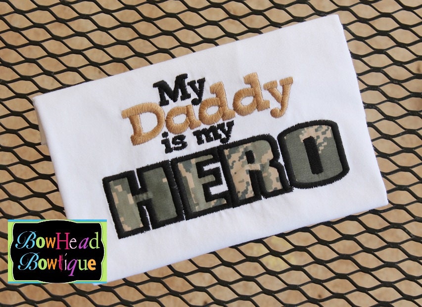 My Daddy is my Hero Boys Army Digital Camo Applique White Shirt or Onesie for Boys