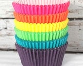 Girls Rainbow Cupcake Liners in 6 Colors - DESIGNER GREASE RESISTANT (120 count - 20 each color)