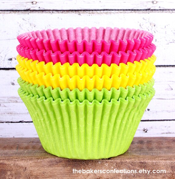 JUMBO Pink Yellow and Lime Cupcake Liners by thebakersconfections