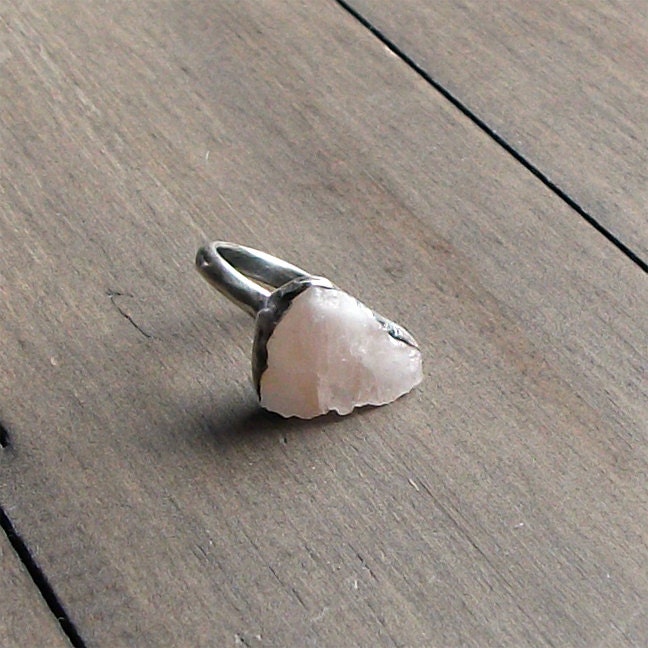 Silver Ring Gemstone Ring Rose Quartz Gemstone Jewlery Statement Ring Gem Mineral Ring Rough Stone Ring Artisan Handmade  for Her
