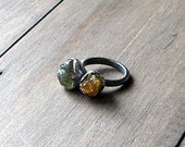 Silver Ring Garnet Ring Gemstone Ring Birthstone Ring January Zincite Ring Moss Green Olive Rough Stone Ring Handmade Artisan