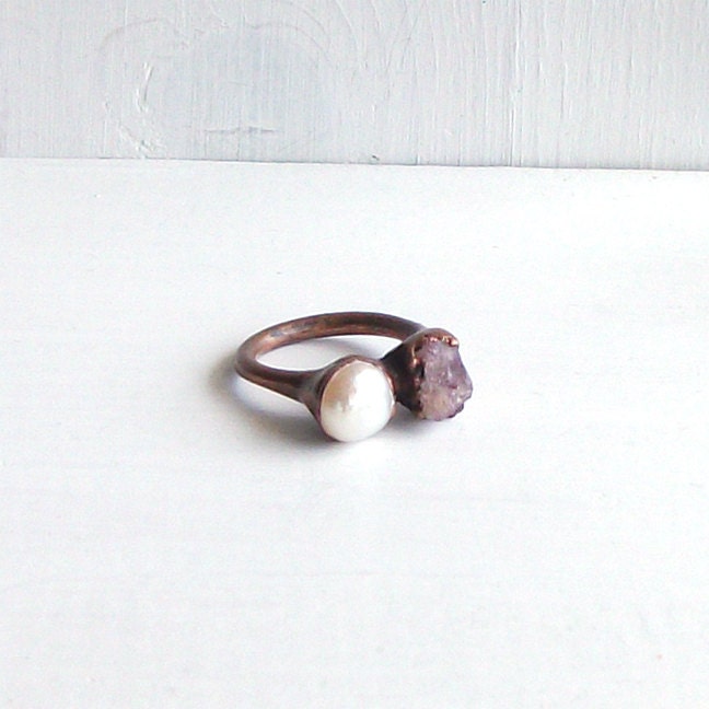 Pearl Ring Spinel Ring Gemstone Ring Rough Stone Ring Gem Cocktail Ring Birthstone Ring Heather Grey Organic Oxidized Handmade
