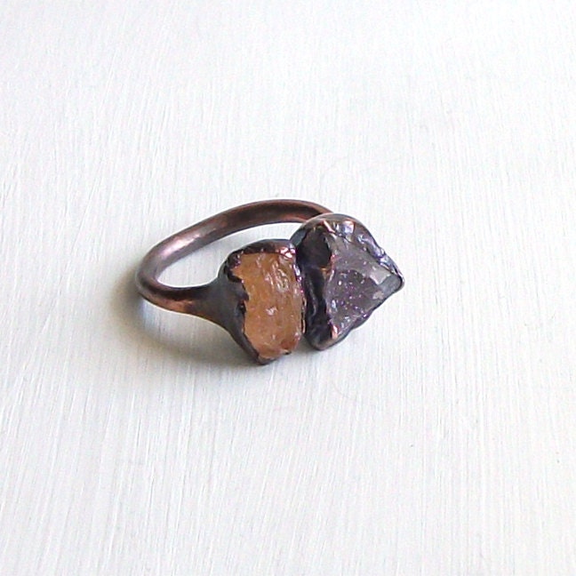 Topaz Ring Druzy Geode Ring Gemstone Ring Cocktail Ring Rough Stone Mineral Ring Spice Whiskey