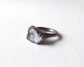 Druzy Ring Gemstone Ring Geode Ring Cocktail Ring Winter Snow Grey Rough Stone Ring White Crystal Handmade Raw Artisan