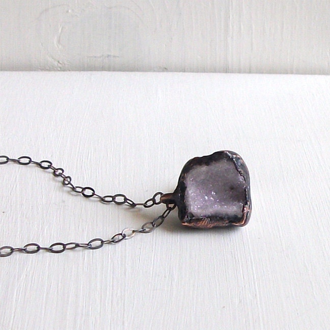 Druzy Pendant Geode Pendant Geode Necklace Crystal Pendant Snow White Rough Stone Gemstone Mineral Beige Cream Artisan Handmade