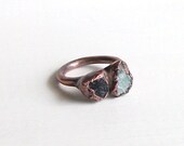 Aquamarine Ring Tourmaline Ring Gemstone Ring Birthstone Ring Pale Blue Black June March Birthstone Artisan Handmade
