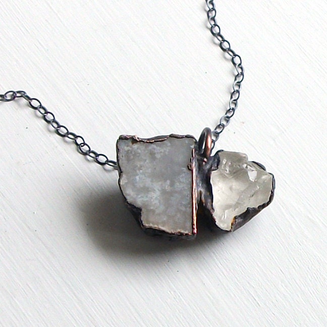 Quartz Pendant Agate Pendant Cement Grey Quartz Necklace Gemstone Pendant Clear Mineral Rough Handmade