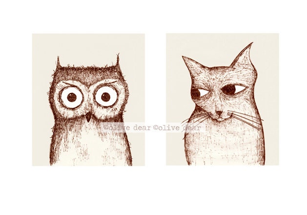 owl and pussycat double portrait - fine art print (medium)