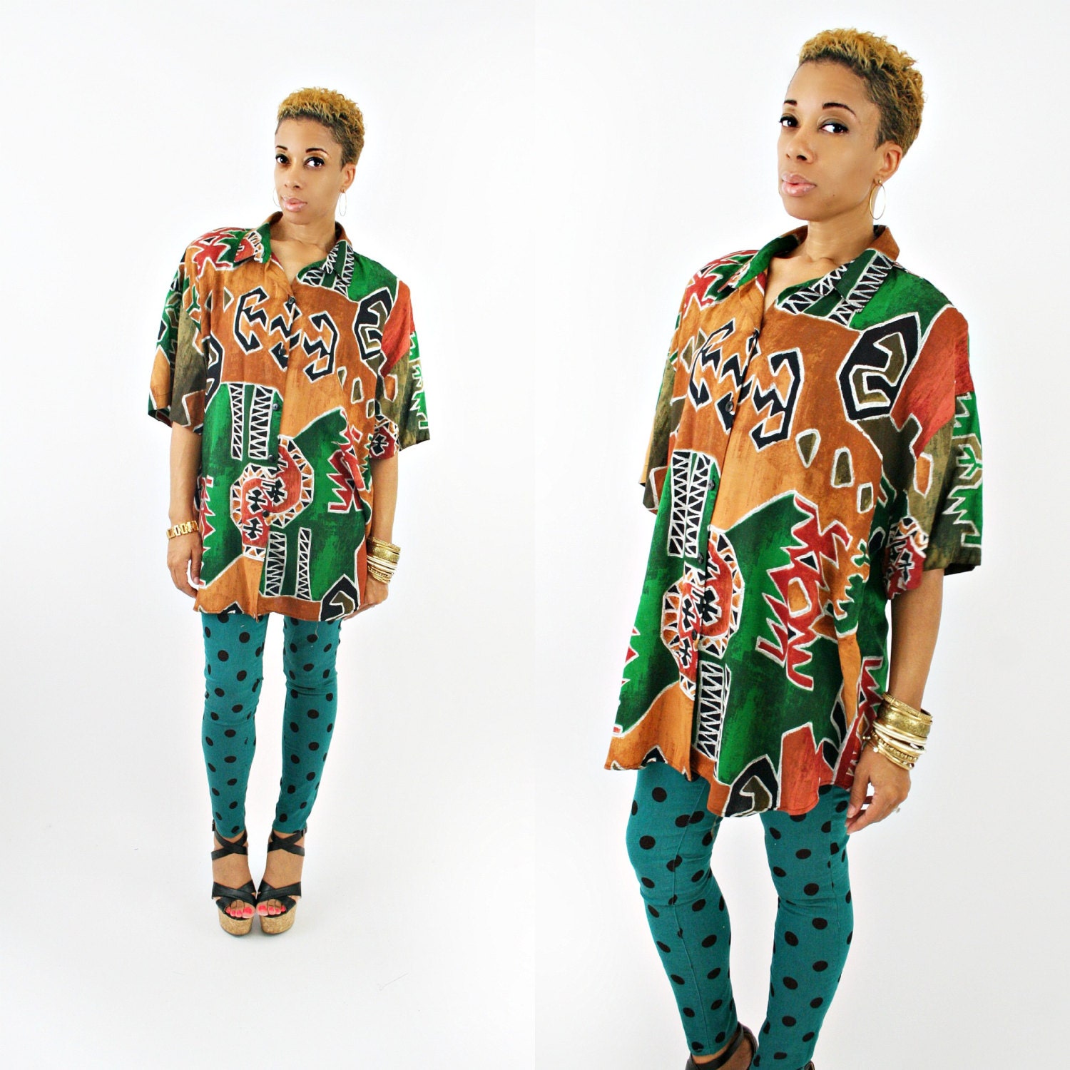 vintage 80s ethnic IKAT tribal oversized shirt
