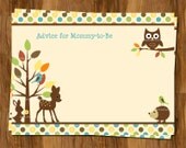 New Baby Advice Cards, Forest Friends Words of Wisdom Blessings Cards, Set of 25 Printed Cards, FREE Shipping