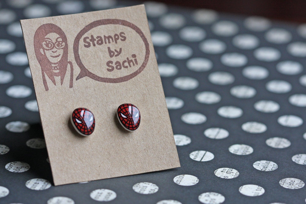 Super Hero Shrink Plastic Stud Earrings -Spiderman-