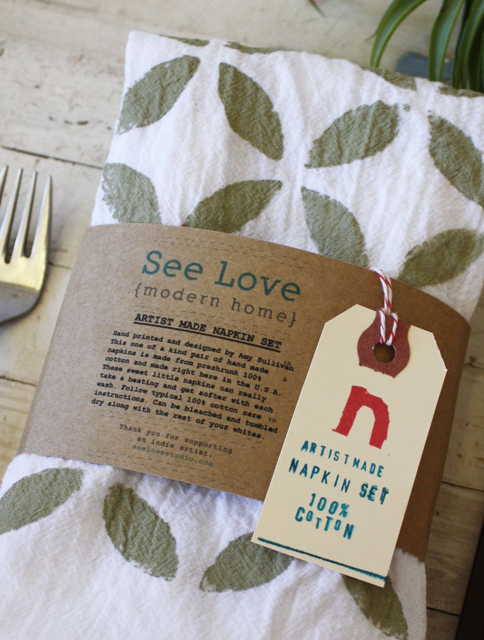 Geometric Hand Printed Cloth Napkin Set of Two 16"x20"