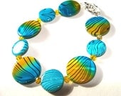Mother Of Pearl Shell Bracelet Beaded In Turquoise And Yellow Women Summer Fashion Jewelry