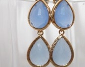 Powder Blue Teardrop Earrings, Pale Sky Blue and Gold Earrings, Periwinkle Blue Double Drop Earrings, Modern couture style - Etsy Gift
