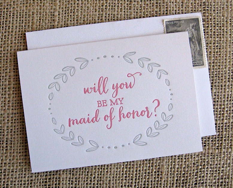 Will You Be My Maid of Honor: letterpress card