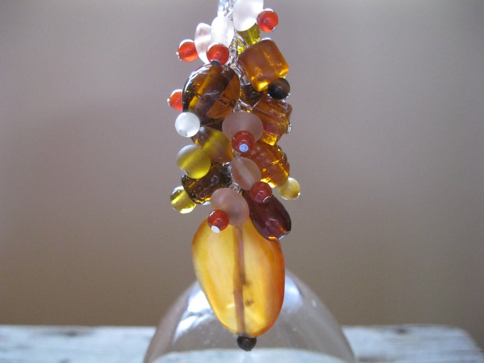 Beaded Keychain Amber Brown Glass