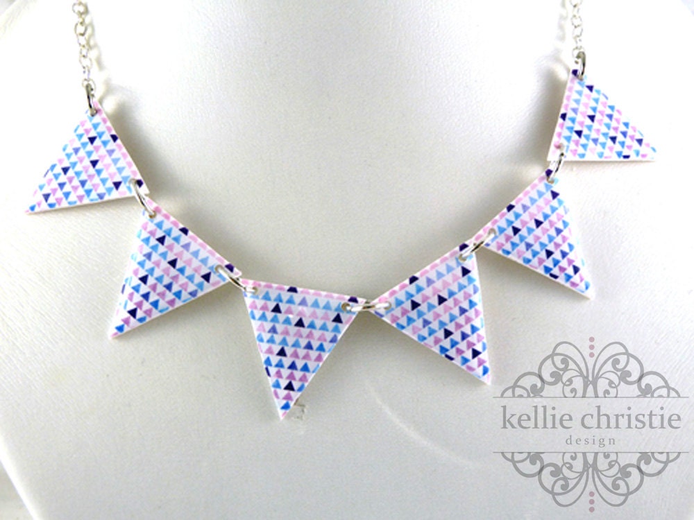 Bunting Necklace - Geometric Triangles - Purple - Made to Order